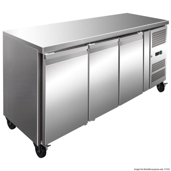 FE3100TN S-S Three Door Bench Fridge 386L