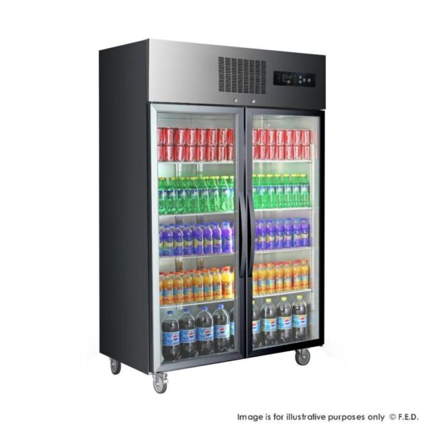 F.E.D SUCG1000B Double Door Upright Display Fridge (Black)