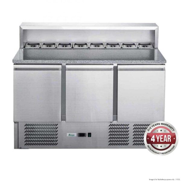 FED-XGNS1300E Three Door Counter Salad Prep Fridge with Marble Top