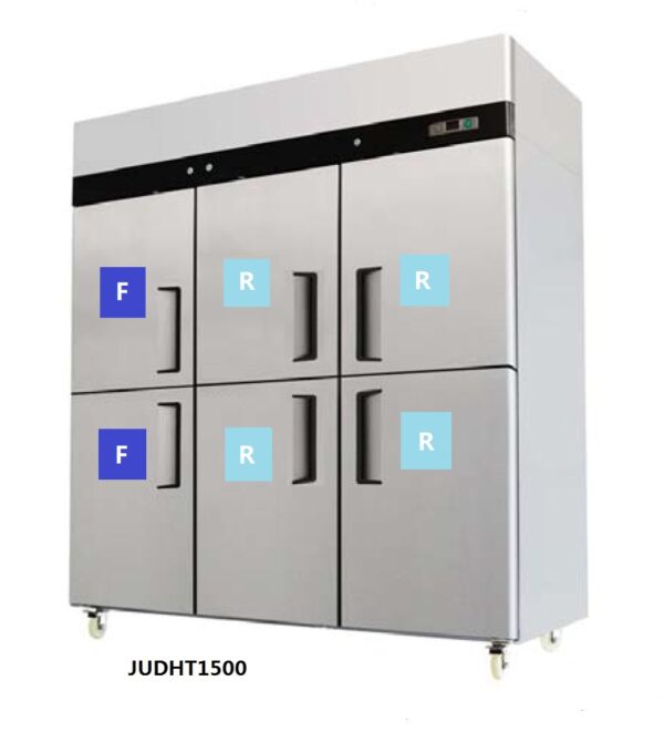 Jono JUDHT1500 1390L Dual Temperature Fridge & Freezer 6 Half Doors SS Upright - Image 2