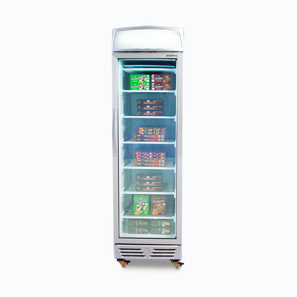 Bromic UF0374LS-NR Upright Display Freezer – 300L – 1 Door – Flat Glass – Lightbox