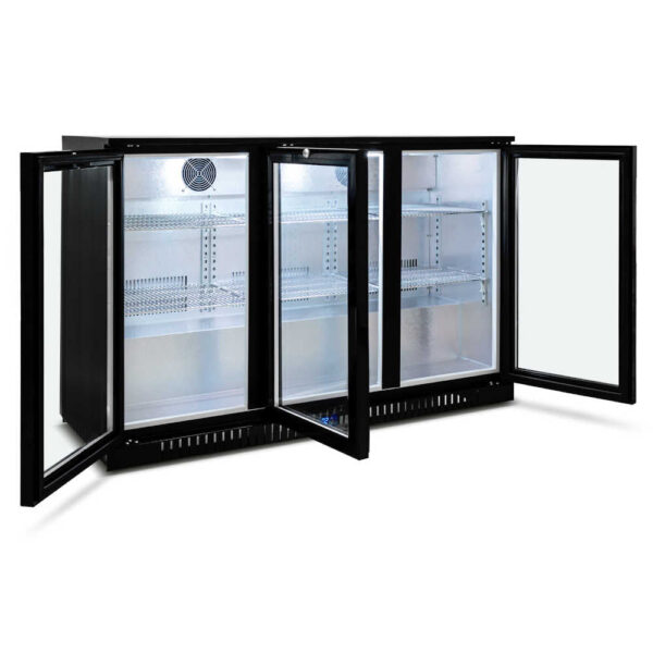 AG 3BBR-H Three Door Bar Fridge - Black Body & Doors - Image 2