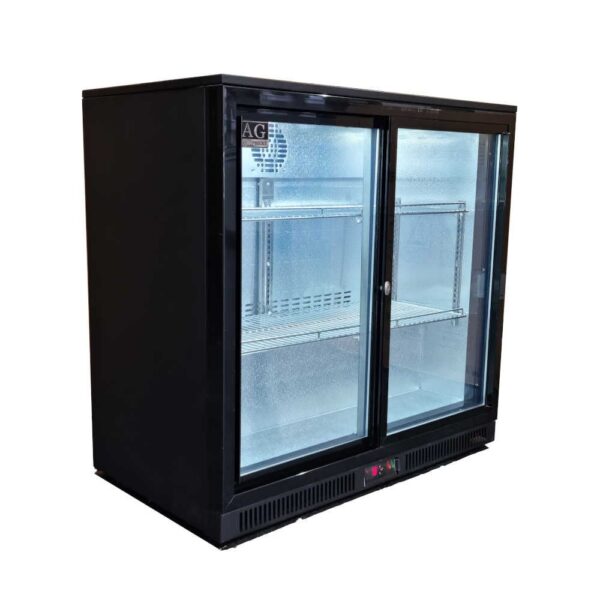 AG 2BBR-S Twin Sliding Door Bar Fridge - Black Body & Doors