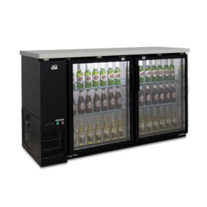 AG B215G Two Door Commercial Glass Door Bar Fridge with Stainless Steel Counter