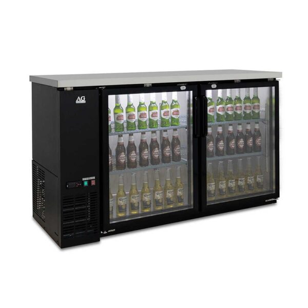 AG B215G Two Door Commercial Glass Door Bar Fridge with Stainless Steel Counter