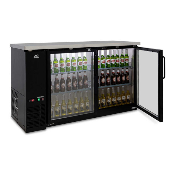AG B215G Two Door Commercial Glass Door Bar Fridge with Stainless Steel Counter - Image 3