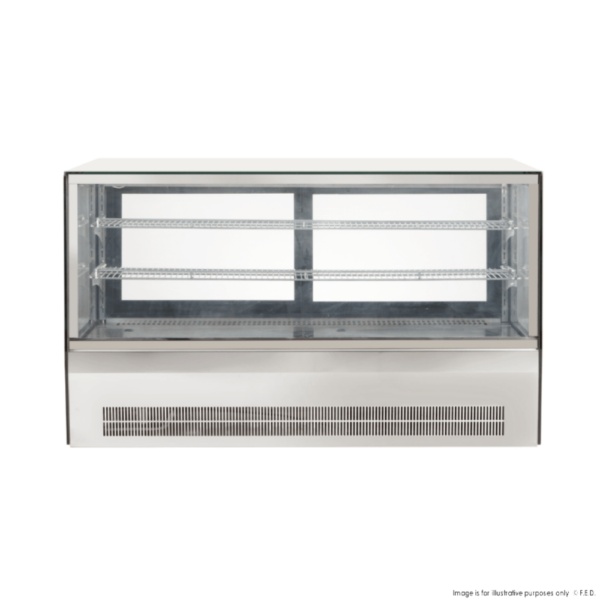 GN-1200RT F.E.D Counter top square 2 Shelves Glass cold food display